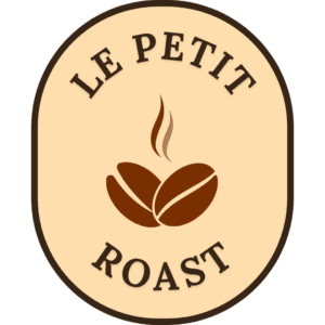 Le Petit Roast logo featuring coffee beans and steam in oval badge design - specialty coffee roaster
