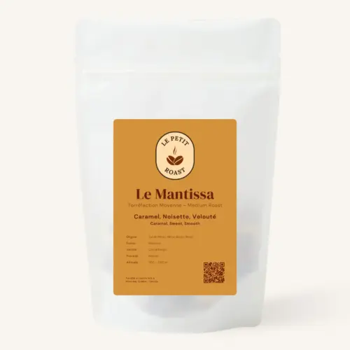 Le Mantissa coffee bag by Le Petit Roast – Brazilian medium roast with caramel and hazelnut notes on amber label