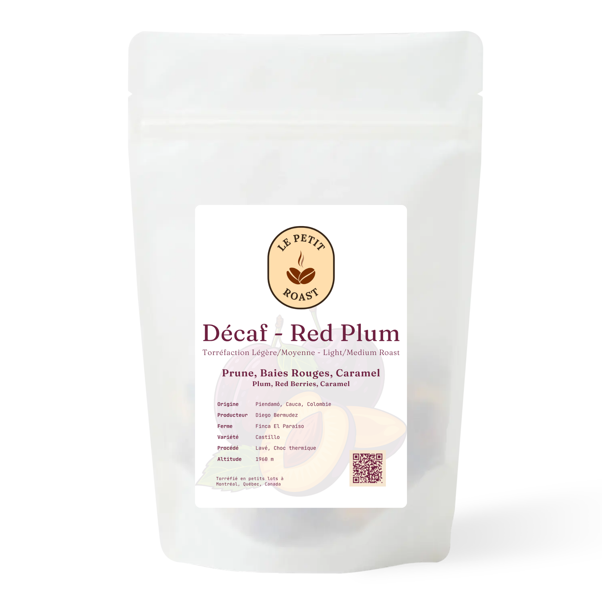 Decaf Red Plum -- Colombian decaf specialty coffee bag