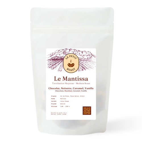Le Mantissa coffee bag by Le Petit Roast – Brazilian medium roast with caramel and hazelnut notes on amber label